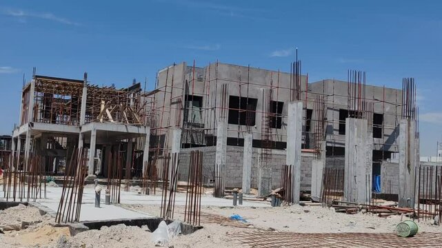 Under Construction House Or Villa's,villa's With Concreate Block Or Bricks.
Exterior View Of 02 Story Under Construction House With Modern Design.
In Complete Villa's, Home Or House full Structure