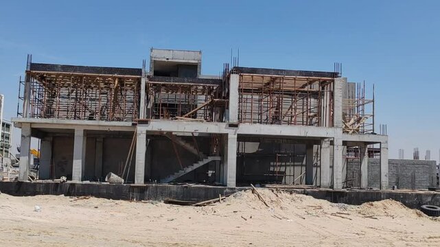 Under Construction House Or Villa's,villa's With Concreate Block Or Bricks.
Exterior View Of 02 Story Under Construction House With Modern Design.
In Complete Villa's, Home Or House full Structure