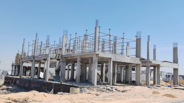 Under Construction House Or Villa's,villa's With Concreate Block Or Bricks.
Exterior View Of 02 Story Under Construction House With Modern Design.
In Complete Villa's, Home Or House full Structure