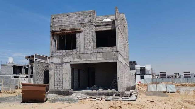 Under Construction House Or Villa's,villa's With Concreate Block Or Bricks.
Exterior View Of 02 Story Under Construction House With Modern Design.
In Complete Villa's, Home Or House full Structure