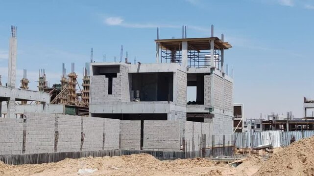 Under Construction House Or Villa's,villa's With Concreate Block Or Bricks.
Exterior View Of 02 Story Under Construction House With Modern Design.
In Complete Villa's, Home Or House full Structure