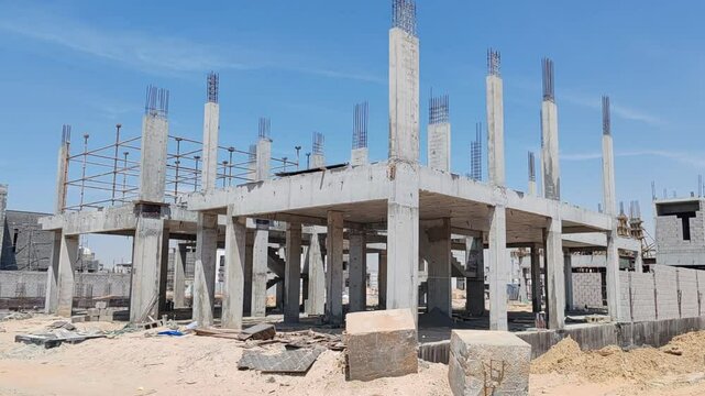 Under Construction House Or Villa's,villa's With Concreate Block Or Bricks.
Exterior View Of 02 Story Under Construction House With Modern Design.
In Complete Villa's, Home Or House full Structure