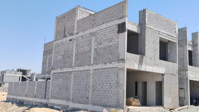 Under Construction House Or Villa's,villa's With Concreate Block Or Bricks.
Exterior View Of 02 Story Under Construction House With Modern Design.
In Complete Villa's, Home Or House full Structure