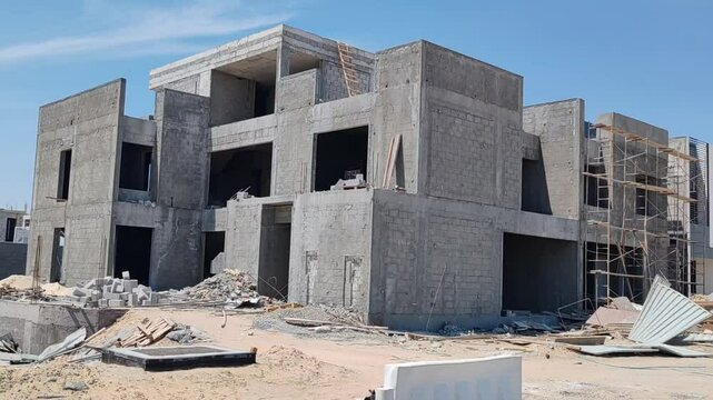 Under Construction House Or Villa's,villa's With Concreate Block Or Bricks.
Exterior View Of 02 Story Under Construction House With Modern Design.
In Complete Villa's, Home Or House full Structure