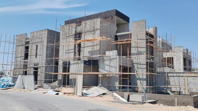 Under Construction House Or Villa's,villa's With Concreate Block Or Bricks.
Exterior View Of 02 Story Under Construction House With Modern Design.
In Complete Villa's, Home Or House full Structure