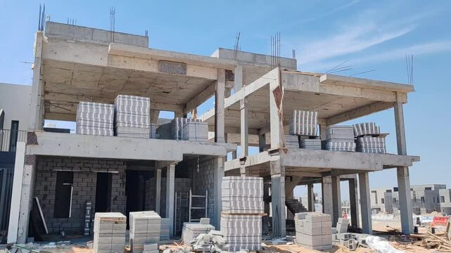 Under Construction House Or Villa's,villa's With Concreate Block Or Bricks.
Exterior View Of 02 Story Under Construction House With Modern Design.
In Complete Villa's, Home Or House full Structure