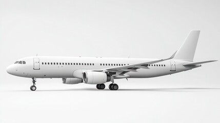 A white commercial airplane in profile against a transparent background, representing aviation