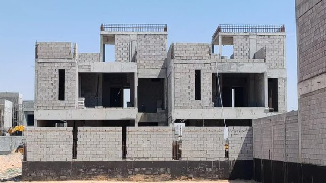 Under Construction House Or Villa's,villa's With Concreate Block Or Bricks.
Exterior View Of 02 Story Under Construction House With Modern Design.
In Complete Villa's, Home Or House full Structure