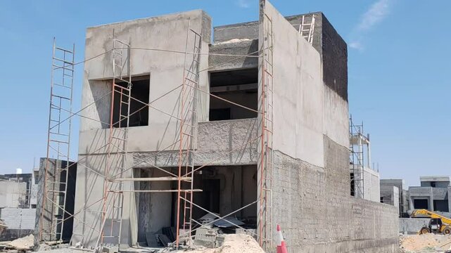 Under Construction House Or Villa's,villa's With Concreate Block Or Bricks.
Exterior View Of 02 Story Under Construction House With Modern Design.
In Complete Villa's, Home Or House full Structure