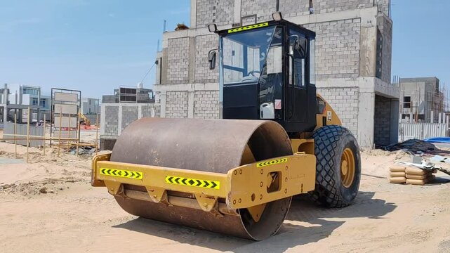 Road Roller
Yellow color Road Base Roller park on construction site