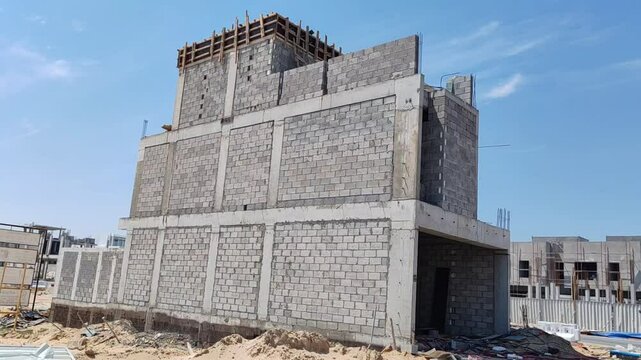 Under Construction House Or Villa's,villa's With Concreate Block Or Bricks.
Exterior View Of 02 Story Under Construction House With Modern Design.
In Complete Villa's, Home Or House full Structure