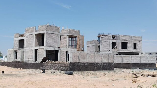 Under Construction House Or Villa's,villa's With Concreate Block Or Bricks.
Exterior View Of 02 Story Under Construction House With Modern Design.
In Complete Villa's, Home Or House full Structure