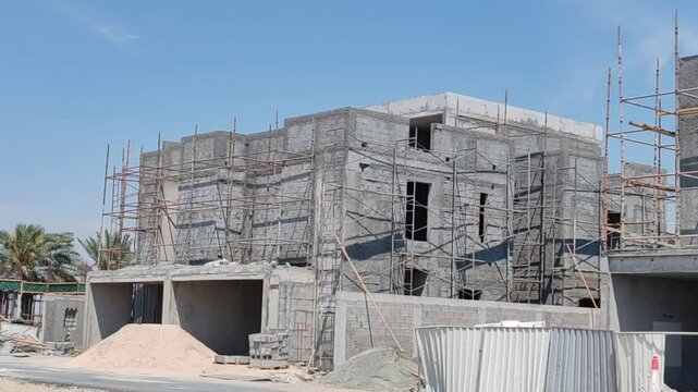 Under Construction House Or Villa's,villa's With Concreate Block Or Bricks.
Exterior View Of 02 Story Under Construction House With Modern Design.
In Complete Villa's, Home Or House full Structure