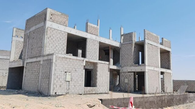Under Construction House Or Villa's,villa's With Concreate Block Or Bricks.
Exterior View Of 02 Story Under Construction House With Modern Design.
In Complete Villa's, Home Or House full Structure