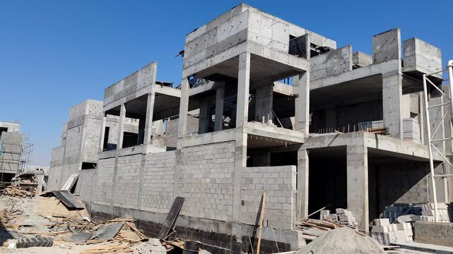 Under Construction House Or Villa's,villa's With Concreate Block Or Bricks.
Exterior View Of 02 Story Under Construction House With Modern Design.
In Complete Villa's, Home Or House full Structure
