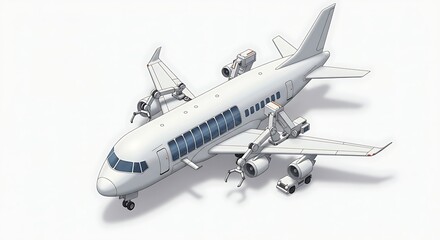 Fototapeta premium Airplane Serviced by Robotic Arms on a White Background
