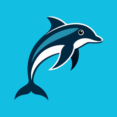 Obraz premium dolphin silhouette on a white isolated blue background. Vector image.