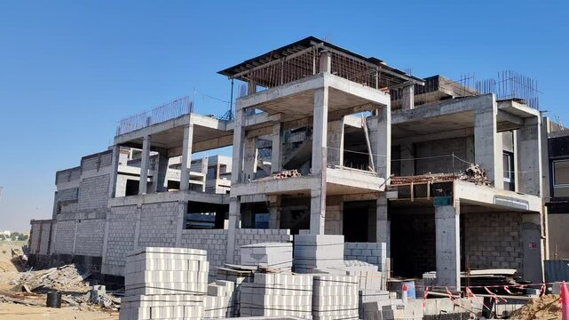 Under Construction House Or Villa's,villa's With Concreate Block Or Bricks.
Exterior View Of 02 Story Under Construction House With Modern Design.
In Complete Villa's, Home Or House full Structure