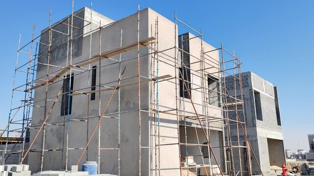 Under Construction House Or Villa's,villa's With Concreate Block Or Bricks.
Exterior View Of 02 Story Under Construction House With Modern Design.
In Complete Villa's, Home Or House full Structure