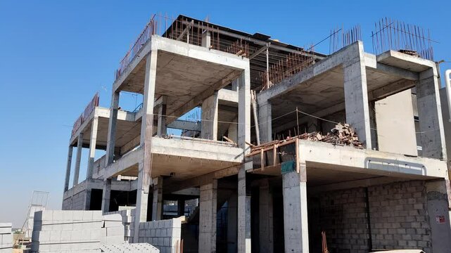Under Construction House Or Villa's,villa's With Concreate Block Or Bricks.
Exterior View Of 02 Story Under Construction House With Modern Design.
In Complete Villa's, Home Or House full Structure