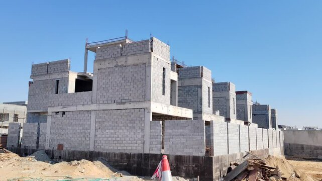 Under Construction House Or Villa's,villa's With Concreate Block Or Bricks.
Exterior View Of 02 Story Under Construction House With Modern Design.
In Complete Villa's, Home Or House full Structure