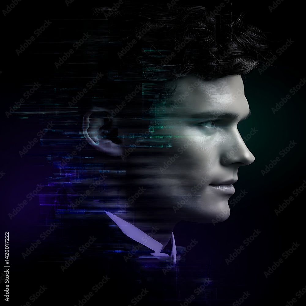 Aufkleber captivating portrait of a digitally enhanced man evoking themes of future technology and artificial 