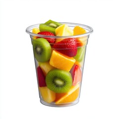 Fruit salad in plastic cup isolated on white background