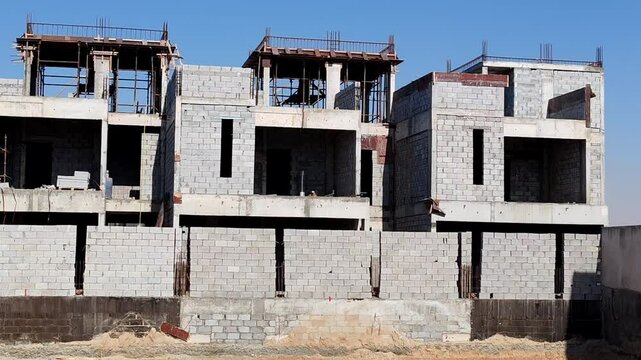 Under Construction House Or Villa's,villa's With Concreate Block Or Bricks.
Exterior View Of 02 Story Under Construction House With Modern Design.
In Complete Villa's, Home Or House full Structure