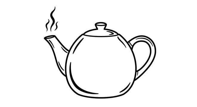 steaming teapot black and white line art clip art preview