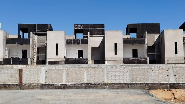 Under Construction House Or Villa's,villa's With Concreate Block Or Bricks.
Exterior View Of 02 Story Under Construction House With Modern Design.
In Complete Villa's, Home Or House full Structure