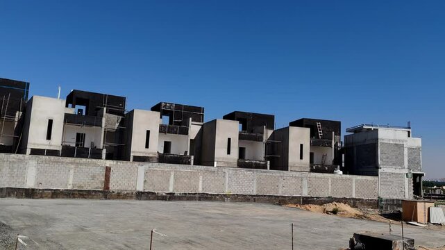 Under Construction House Or Villa's,villa's With Concreate Block Or Bricks.
Exterior View Of 02 Story Under Construction House With Modern Design.
In Complete Villa's, Home Or House full Structure