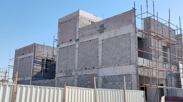 Under Construction House Or Villa's,villa's With Concreate Block Or Bricks.
Exterior View Of 02 Story Under Construction House With Modern Design.
In Complete Villa's, Home Or House full Structure