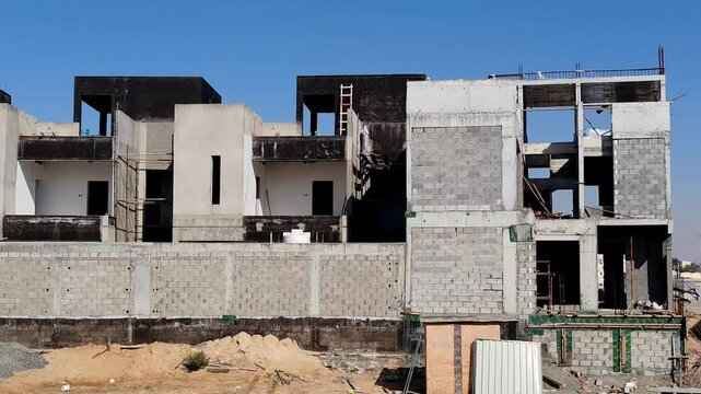 Under Construction House Or Villa's,villa's With Concreate Block Or Bricks.
Exterior View Of 02 Story Under Construction House With Modern Design.
In Complete Villa's, Home Or House full Structure