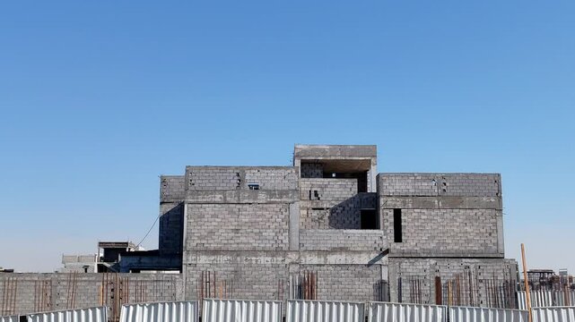 Under Construction House Or Villa's,villa's With Concreate Block Or Bricks.
Exterior View Of 02 Story Under Construction House With Modern Design.
In Complete Villa's, Home Or House full Structure