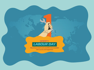 happy Labour day or international workers day vector illustration world map and safety cap. labor day and may day celebration design.
