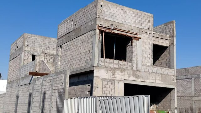 Under Construction House Or Villa's,villa's With Concreate Block Or Bricks.
Exterior View Of 02 Story Under Construction House With Modern Design.
In Complete Villa's, Home Or House full Structure