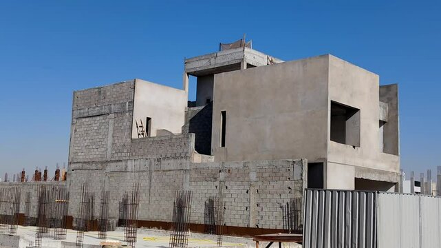 Under Construction House Or Villa's,villa's With Concreate Block Or Bricks.
Exterior View Of 02 Story Under Construction House With Modern Design.
In Complete Villa's, Home Or House full Structure