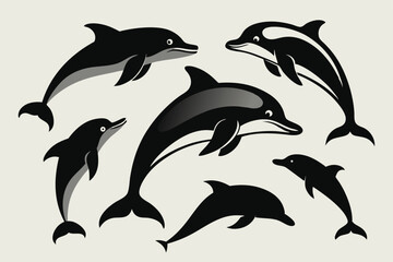 Naklejka premium dolphin silhouette set.