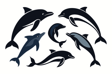 Fototapeta premium dolphin silhouette set.