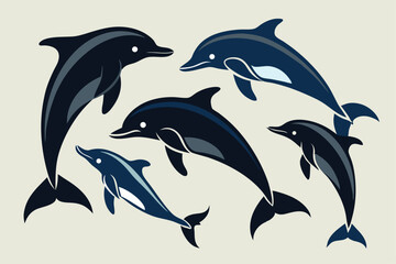Fototapeta premium dolphin silhouette set.