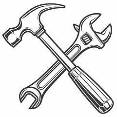 Crossed Hammer and Wrench Vector on White Background – AI Design File for Digital Use