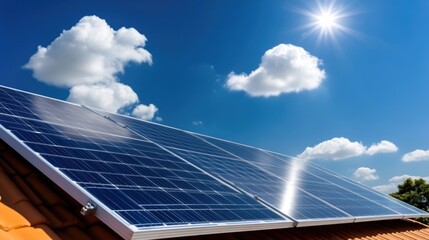 Solar panels on a rooftop under a clear blue sky