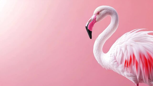 Elegant flamingo portrait against soft pink backdrop, showcasing vibrant plumage and graceful pose