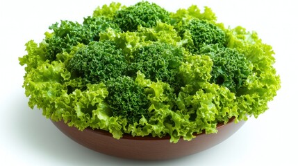 Fototapeta premium Vibrant green lettuce and rich broccoli fill a wooden bowl, showcasing nature's bounty