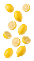 Falling lemon isolated on transparent background