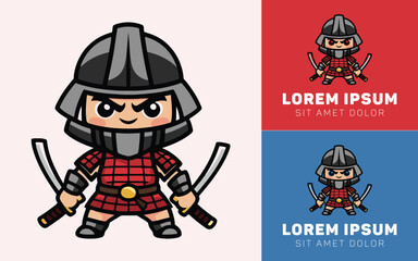 Tiny Samurai Icon Logo with Traditional Armor and Smile