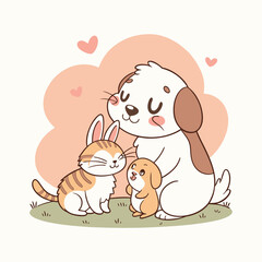 Adorable Puppy and Kitty Enjoying a Playful Day in a Sunny Forest