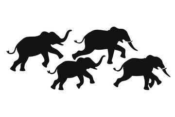 set of Elephant vector silhouette illustration isolated on white background