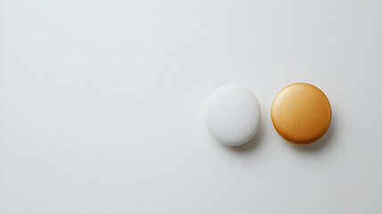 Two Macarons In White And Gold On White Background