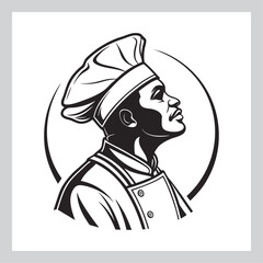 Professional Chef in Profile - Black and White Illustration